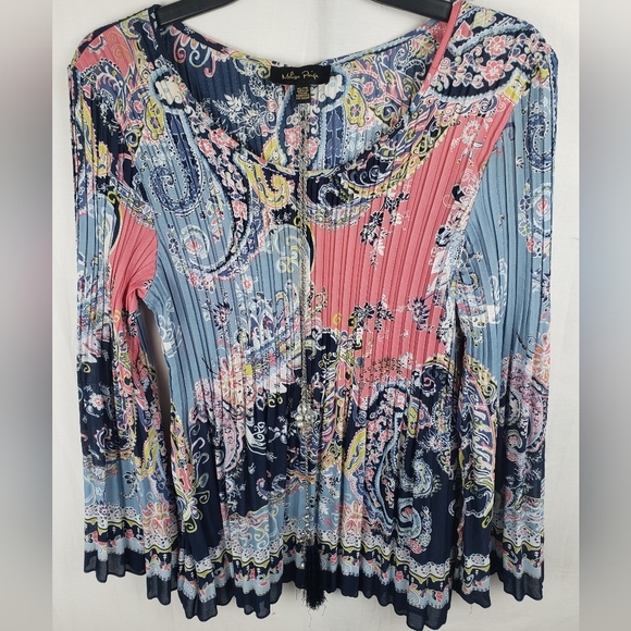 Melissa Paige Colorful Women's Paisley Accordian Fold Shirt Sz XL W/necklace - Picture 2 of 10